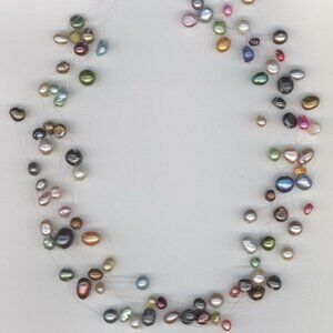 Multicolor Pearl illusion Statement Necklace - 17" Long - Toggle Clasp